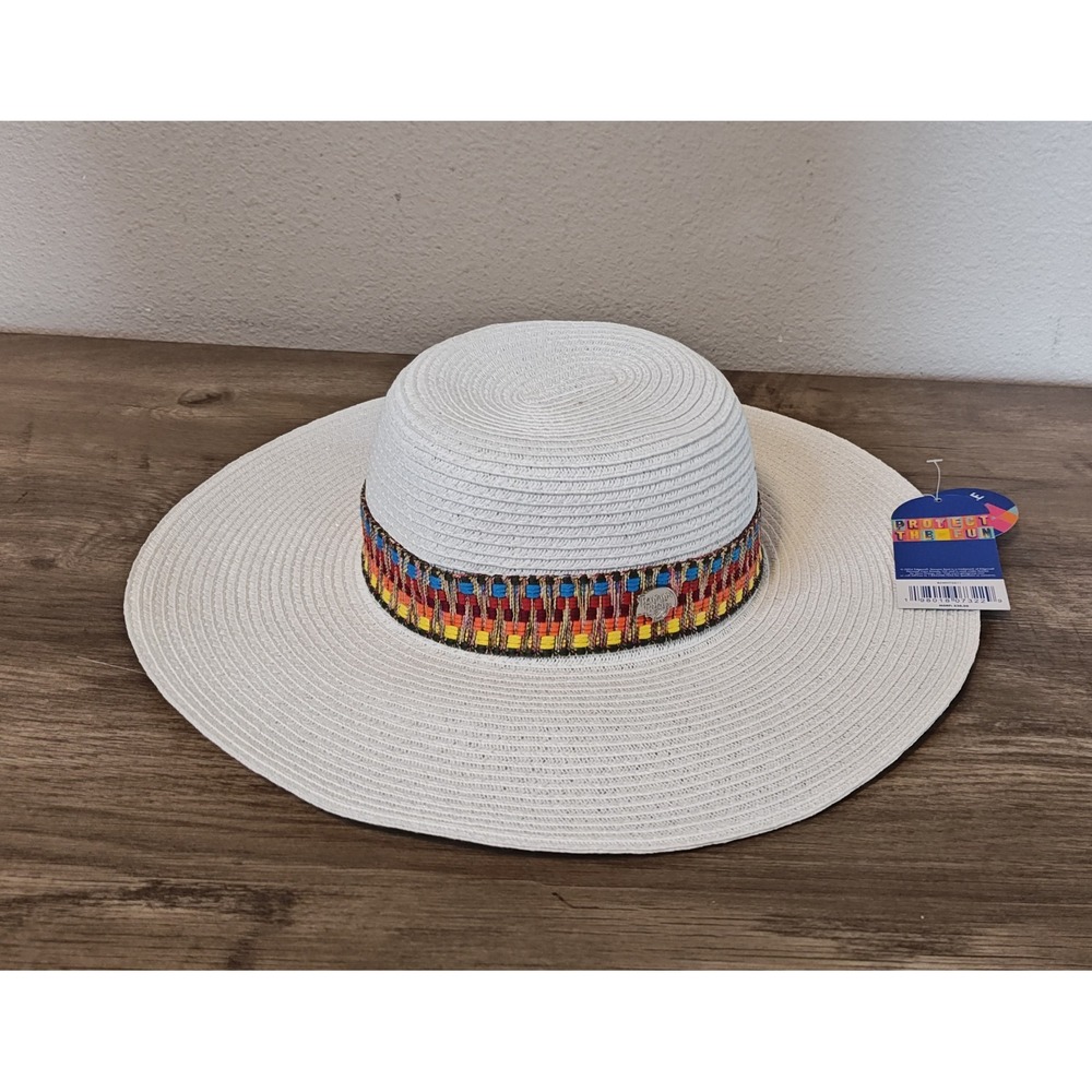 Banana Boat Sun Hat Women O/S White Wide Brim UPF 50+ Woven Band BAWHT3511